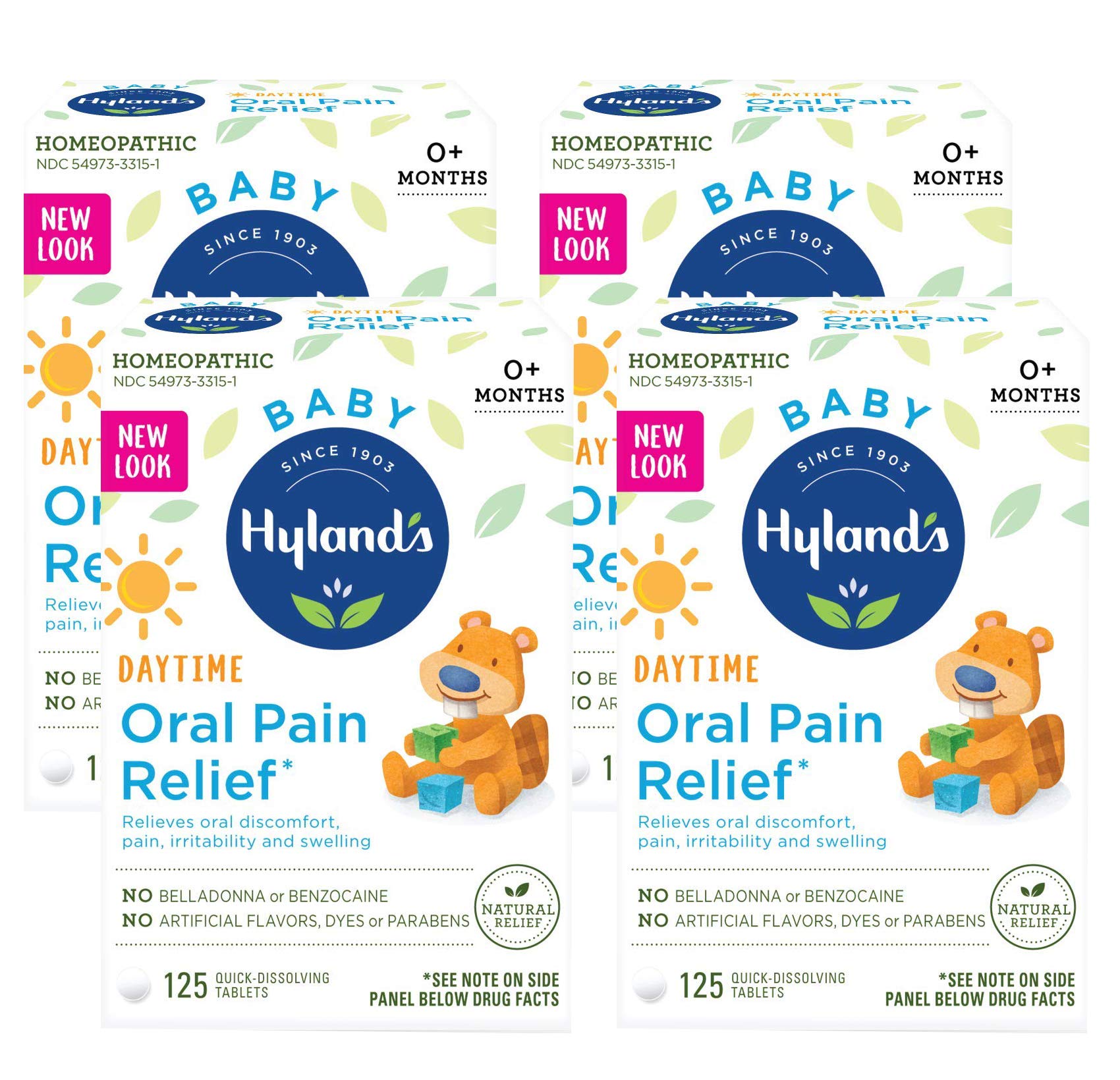 Hyland's Baby Oral Pain Relief Tablets, 125 Count Each (4) - dailyvitalstore
