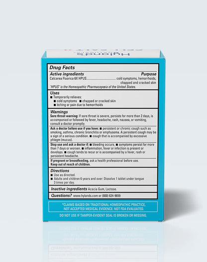 Hyland's Cell Salt No. 1 Calc Fluor 6X Tablets, Natural Relief of Colds, Hemorrhoids and Chapped Skin, Quick Dissolving Tablets, 100 Count - dailyvitalstore