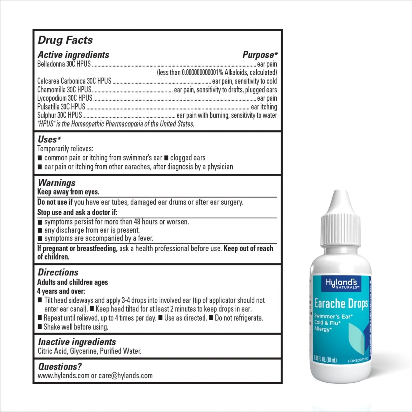 Hyland's Earache Drops, Natural Relief of Swimmer's Ear, Cold and Flu, Allergy Symptoms, Ages 4 and up, Day and Night, 0.33 Fl Oz - dailyvitalstore