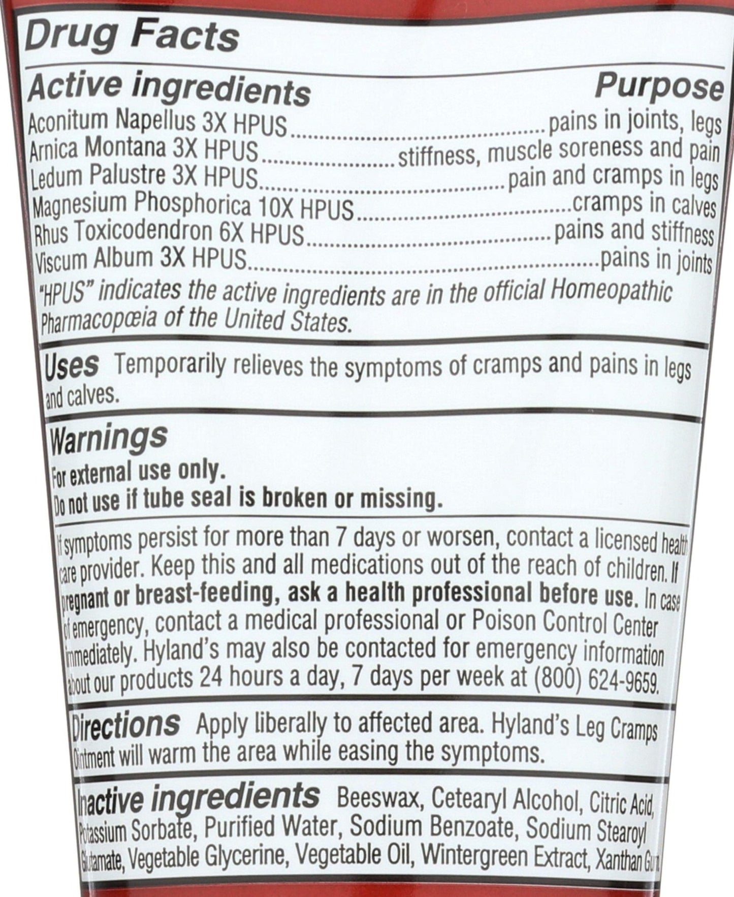 Hylands Homeopathic Leg Cramps - Ointment - 2.5 oz - dailyvitalstore