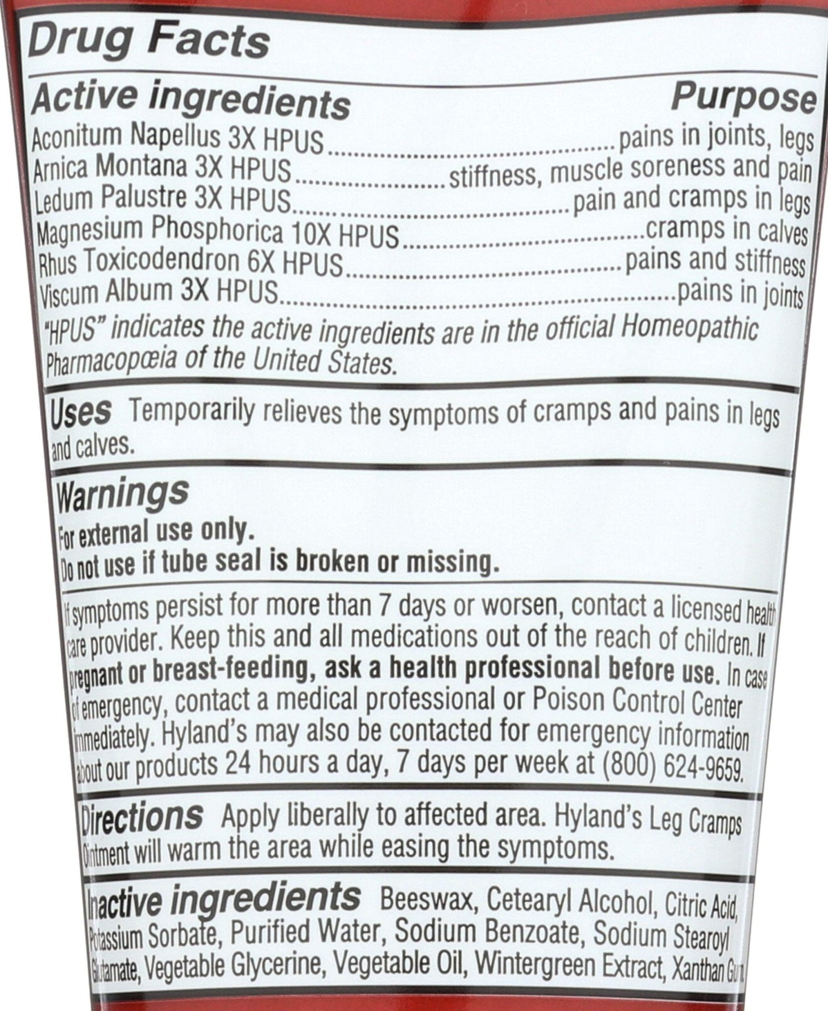 Hylands Homeopathic Leg Cramps - Ointment - 2.5 oz - dailyvitalstore
