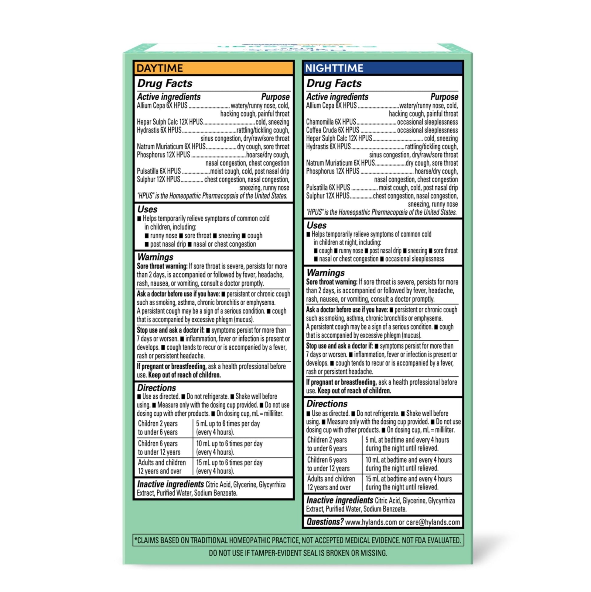 Hyland's Kids Cold and Cough, Day and Night Combo Pack, Cold Medicine for Ages 2 and up, Syrup Cough Medicine for Kids, Nasal Decongestant, 4 Fl Oz (Pack of 2) - dailyvitalstore