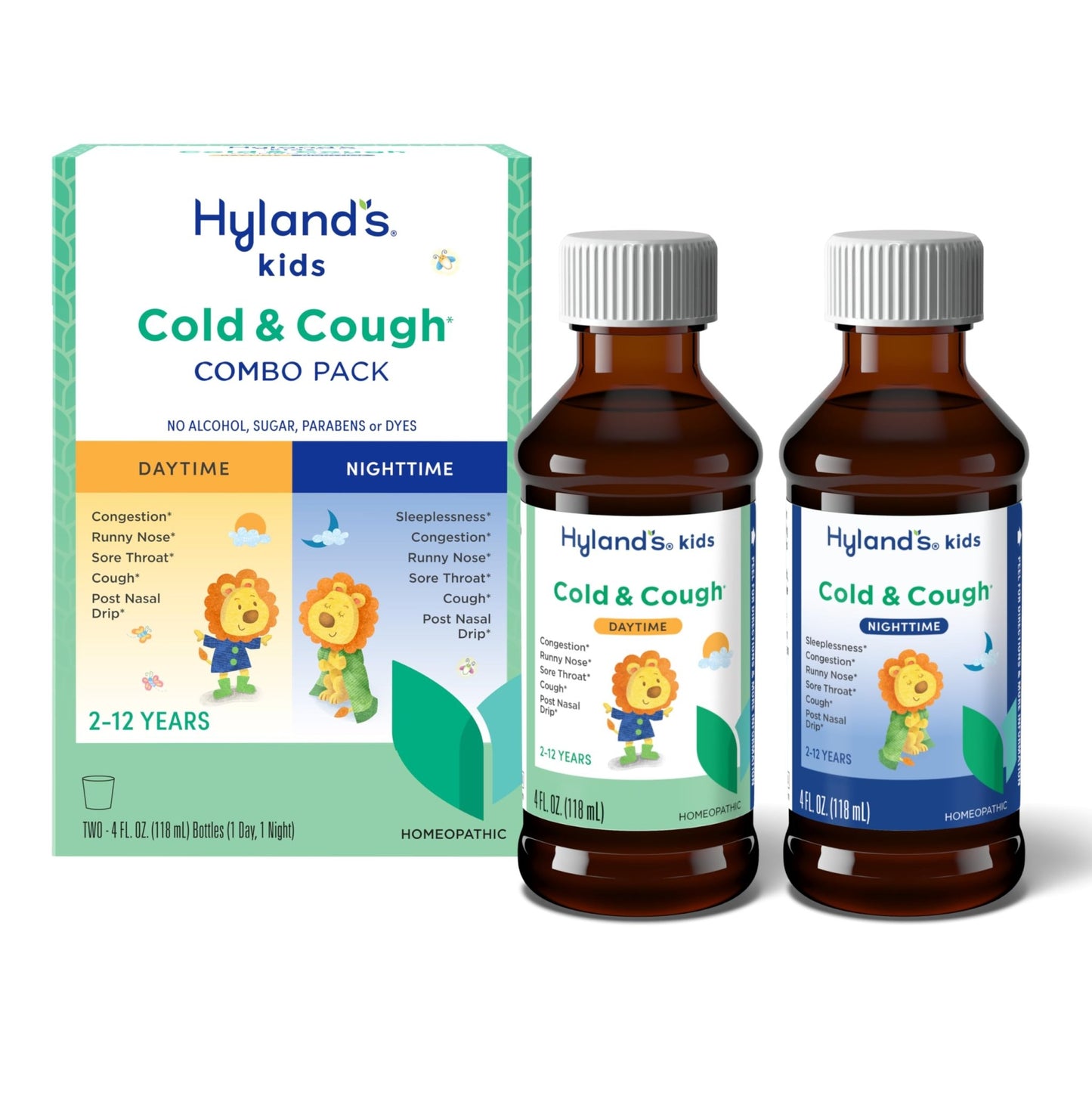 Hyland's Kids Cold and Cough, Day and Night Combo Pack, Cold Medicine for Ages 2 and up, Syrup Cough Medicine for Kids, Nasal Decongestant, 4 Fl Oz (Pack of 2) - dailyvitalstore