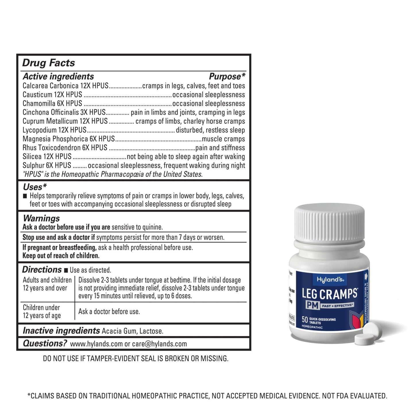 Hyland's Leg Cramps PM, Relief of Nighttime Leg, Calf, and Foot Cramps, 50 Quick-Dissolving Tablets 2-Pack (100 Total) - dailyvitalstore