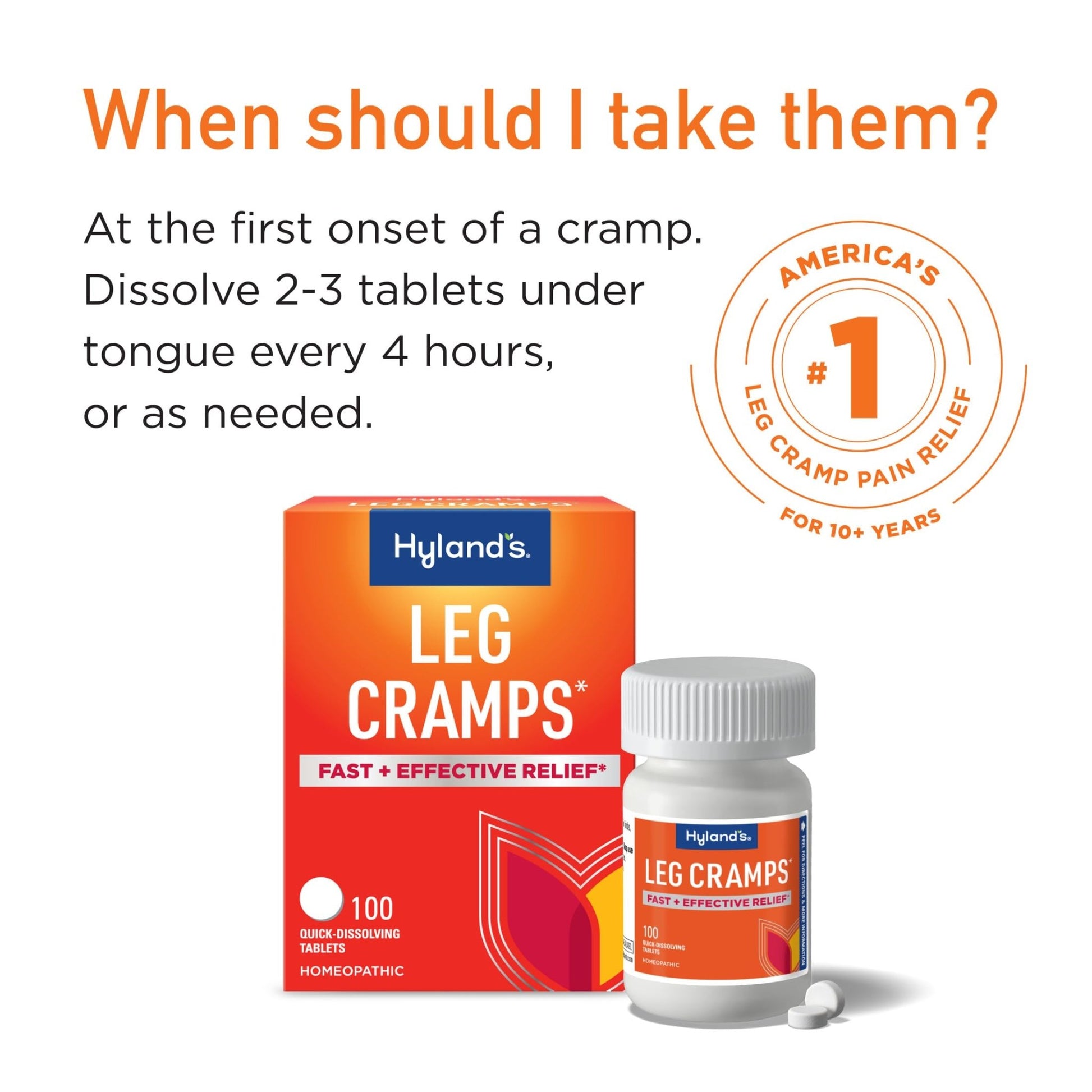 Hyland's Leg Cramps, Relief of Leg, Calf, Charley Horses, and Foot Cramps, 100 Quick-Dissolving Tablets - dailyvitalstore