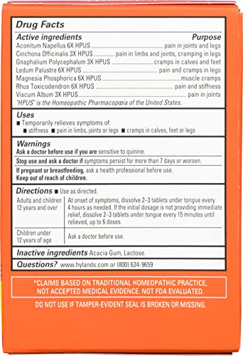 Hyland's Leg Cramps, Relief of Leg, Calf, Charley Horses, and Foot Cramps, 50 Quick-Dissolving Tablets - dailyvitalstore