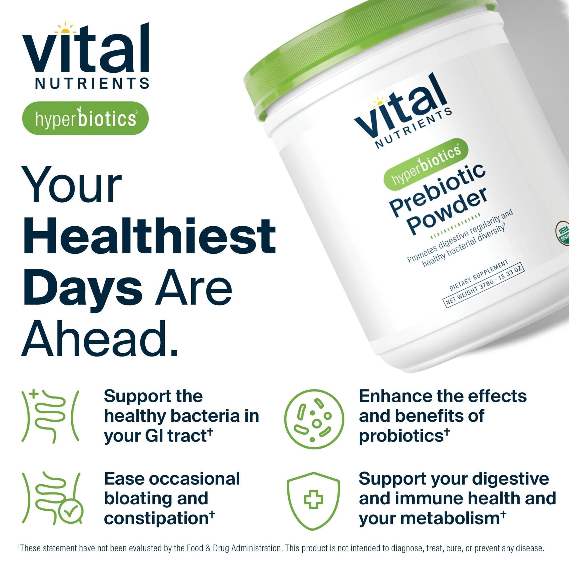 Hyperbiotics Vital Nutrients Organic Prebiotic Fiber Powder | Supports Gut Health and Digestive Regularity | Soluble Fiber Supplement for Women and Men - dailyvitalstore