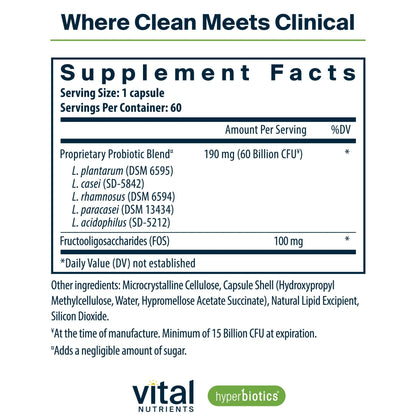 Hyperbiotics Vital Nutrients Prebiotic and Probiotic for Women and Men | 60 Billion CFU | Pre and Probiotics Supports Digestive Health, Constipation, - dailyvitalstore