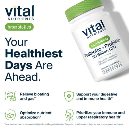 Hyperbiotics Vital Nutrients Prebiotic and Probiotic for Women and Men | 60 Billion CFU | Pre and Probiotics Supports Digestive Health, Constipation, Diarrhea, - dailyvitalstore