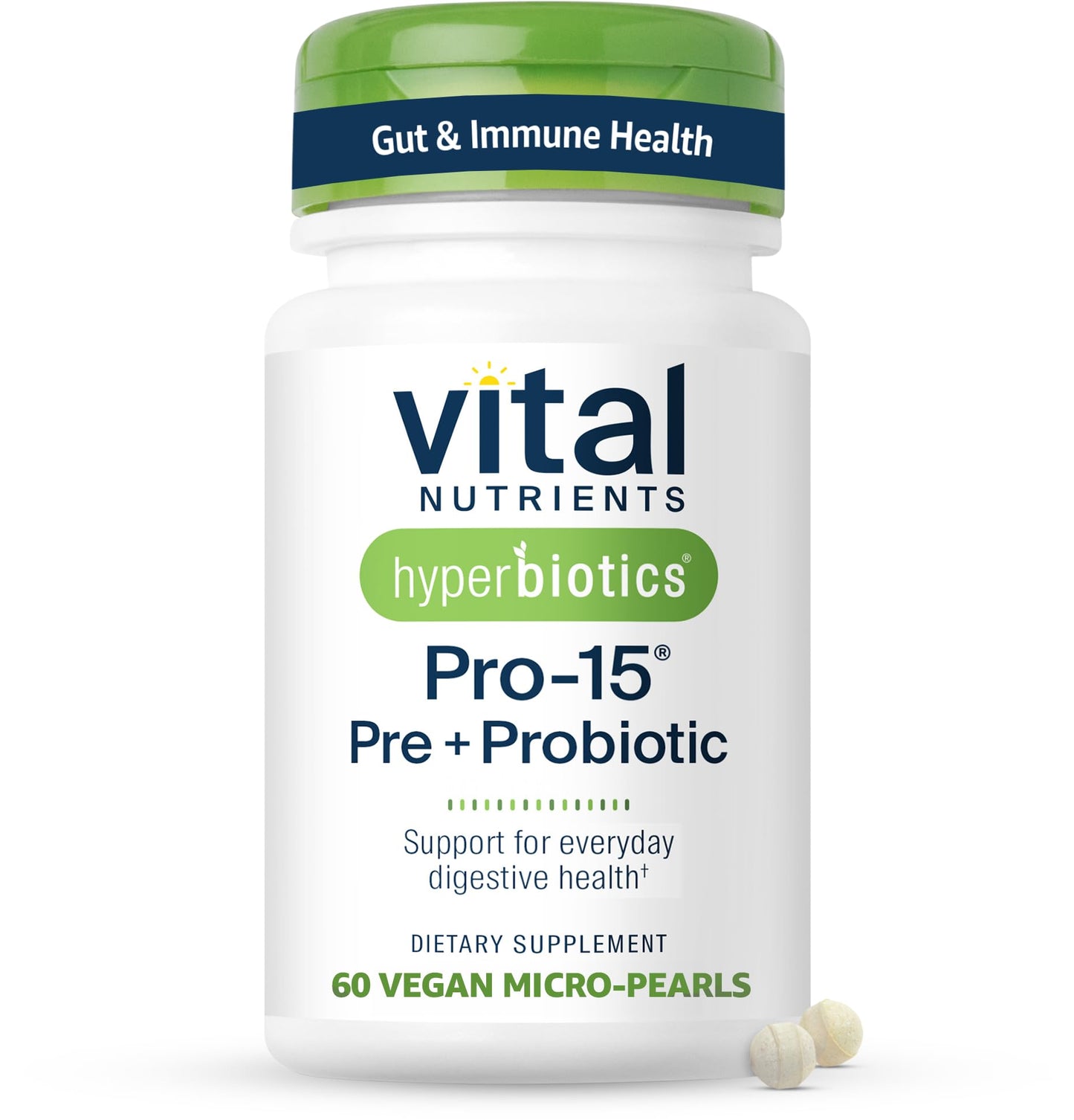 Hyperbiotics Vital Nutrients Pro-15 Prebiotics and Probiotics for Women and Men | 15 Science Backed Strains | Supports Occasional Constipation, Diarrhea, Gas & Bloating | 60 Vegan Time Release Pearls - dailyvitalstore