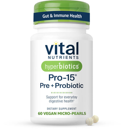 Hyperbiotics Vital Nutrients Pro-15 Prebiotics and Probiotics for Women and Men | 15 Science Backed Strains | Supports Occasional Constipation, Diarrhea, Gas & Bloating | 60 Vegan Time Release Pearls - dailyvitalstore