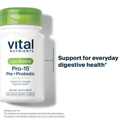 Hyperbiotics Vital Nutrients Pro-15 Prebiotics and Probiotics for Women and Men | 15 Science Backed Strains | Supports Occasional Constipation, Diarrhea, Gas & Bloating | 60 Vegan Time Release Pearls - dailyvitalstore
