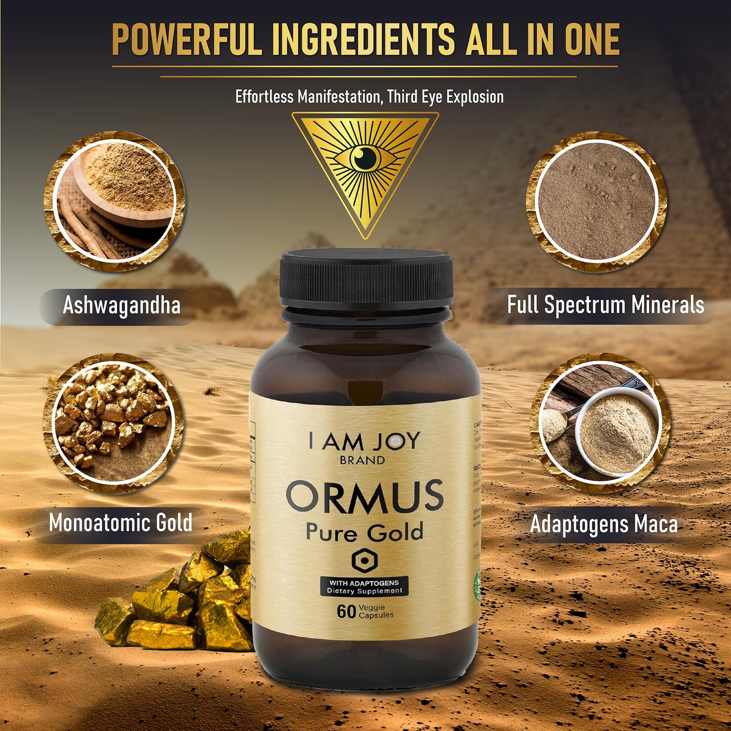 I Am Joy co. Ormus Gold Capsules Monoatomic Elements with Adaptogens Maca and Ashwaganda | May Help Balance Mood, Decalcify Pineal Gland, Repair DNA, Enhance Relaxation - 60 Vegan Capsules - dailyvitalstore