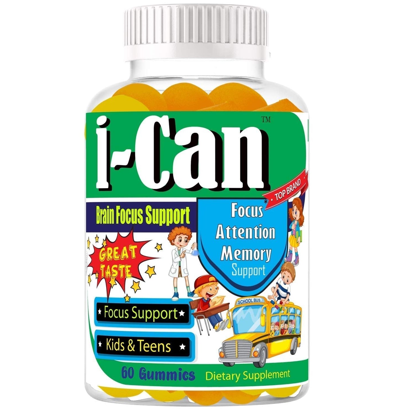 I-Can Focus Gummies for Kids & Teens, Omega 3 Gummies with DHA & EPA, Brain Health, Memory, Attention Support, Teen Brain Focus Vitamins, Non-Fishy Taste, Low Sugar, 60 Count - dailyvitalstore