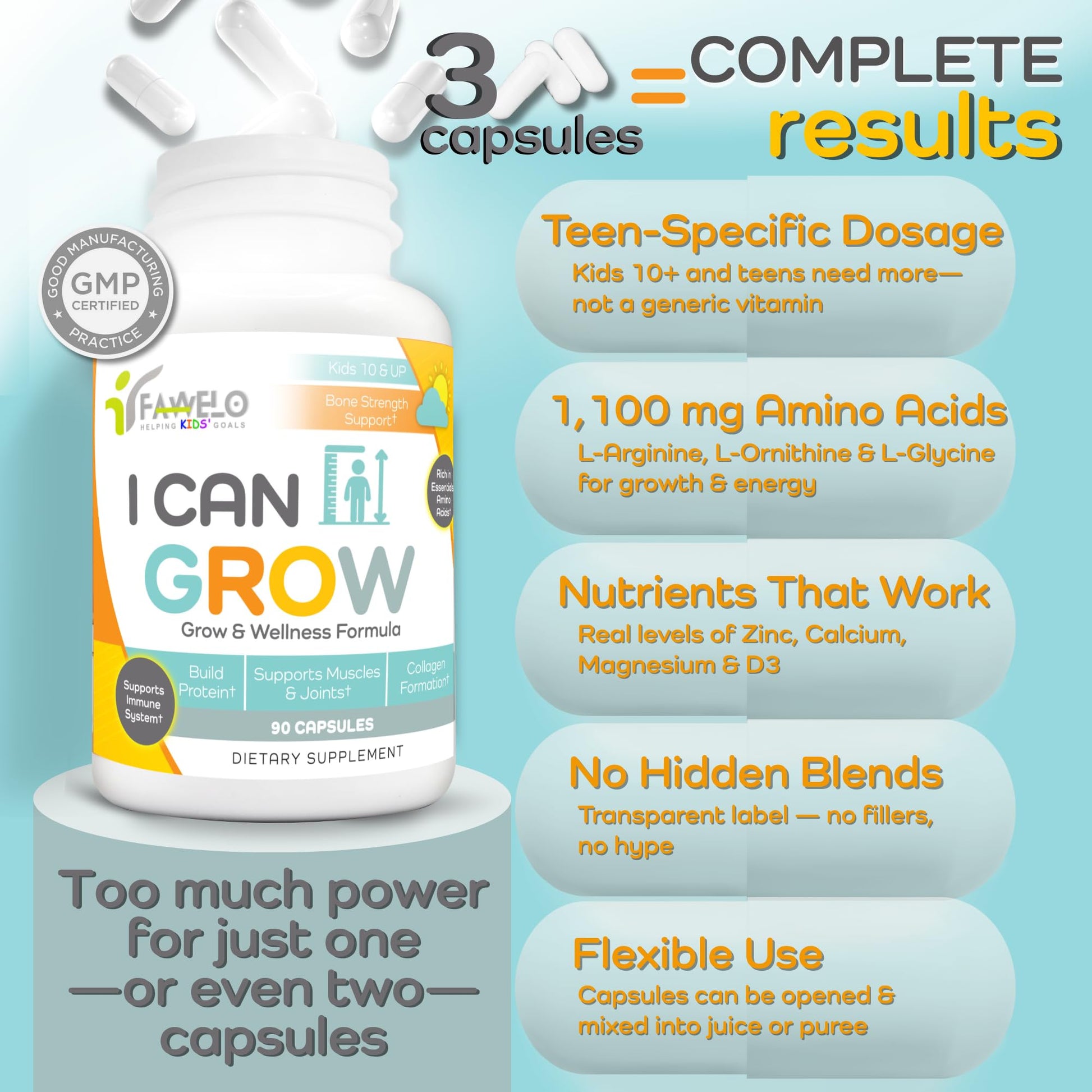 I Can Grow (3 Pack) Height Boosters for Kids 10+, Teen Vitamins for tru Height - Natural Growth Supplement for Optimal Development - Supports Bone Strength and Immune Health with Colostrum - dailyvitalstore