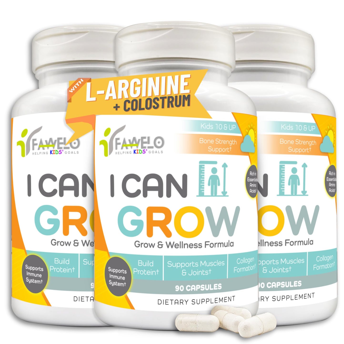 I Can Grow (3 Pack) Height Boosters for Kids 10+, Teen Vitamins for tru Height - Natural Growth Supplement for Optimal Development - Supports Bone Strength and Immune Health with Colostrum - dailyvitalstore