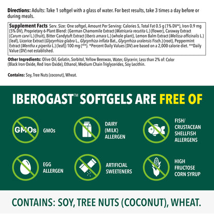 Iberogast Softgels, Herbal Relief of Stomach Upsets: Occasional Indigestion, Bloating, Gas, Nausea, Upset Stomach; 6-Herb Blend with Iberis Amara, Peppermint, Licorice, Lemon Balm; 30ct - dailyvitalstore
