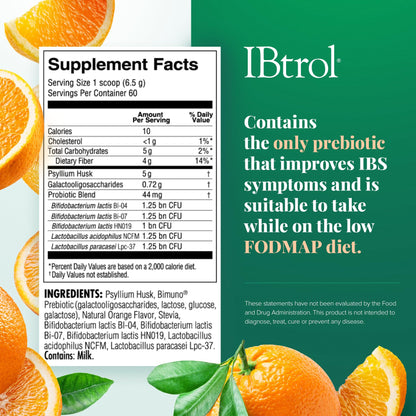 IBtrol® 3–in–1 IBS Gut Health Supplement with Psyllium, Prebiotic and Probiotics, Manages IBS Symptoms, Gas, Bloating, Diarrhea, Constipation, Abdominal Pain 60 Servings (Natural Orange Flavor) - dailyvitalstore