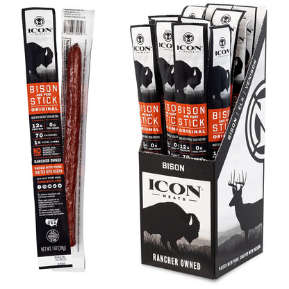 ICON Meats Bison and Pork Snack Sticks, Original Flavor, 24 Pack of High Protein Snacks, Sugar Free, Natural Jerky Meat Sticks, Gluten Free, USDA Inspected, Made in USA, Gifts for Him - dailyvitalstore