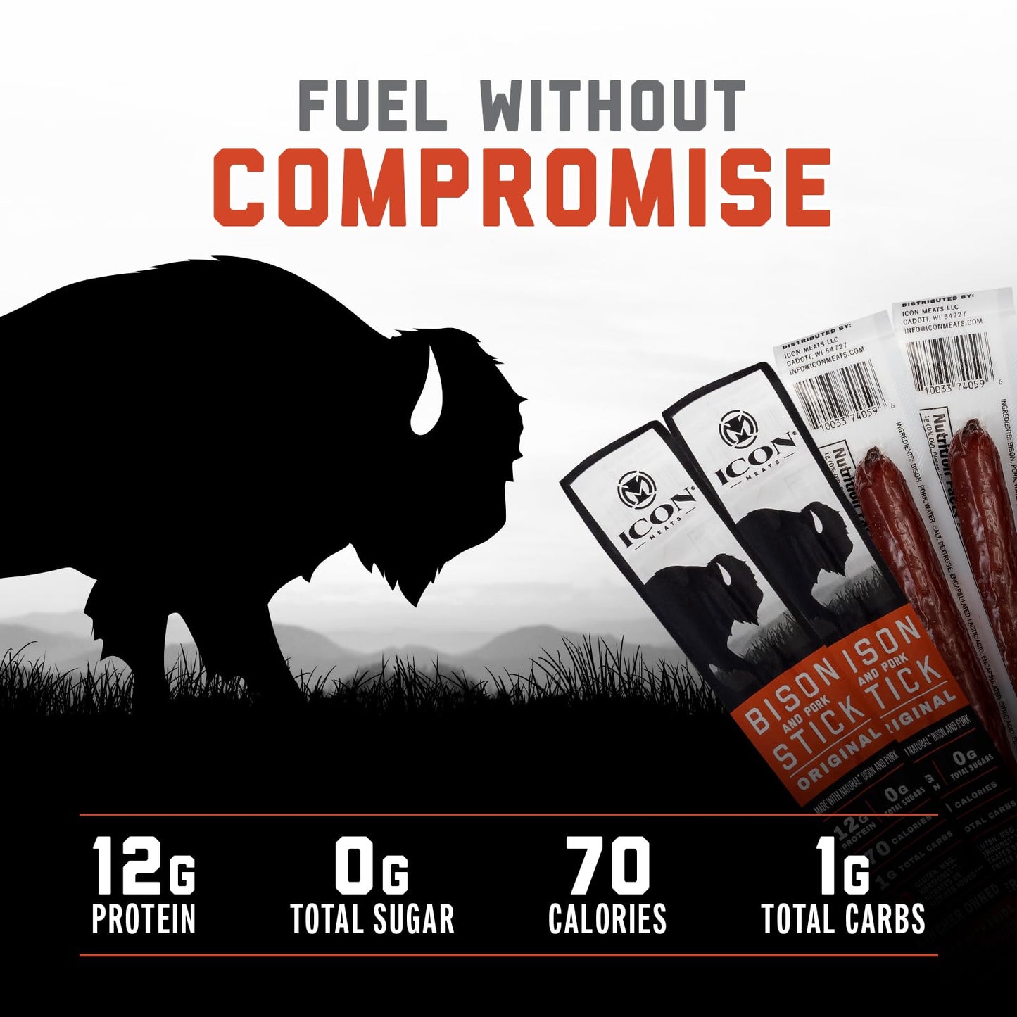 ICON Meats Bison and Pork Snack Sticks, Original Flavor, 24 Pack of High Protein Snacks, Sugar Free, Natural Jerky Meat Sticks, Gluten Free, USDA Inspected, Made in USA, Gifts for Him - dailyvitalstore