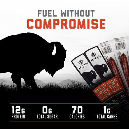 ICON Meats Bison and Pork Snack Sticks, Original Flavor, 24 Pack of High Protein Snacks, Sugar Free, Natural Jerky Meat Sticks, Gluten Free, USDA Inspected, Made in USA, Gifts for Him - dailyvitalstore