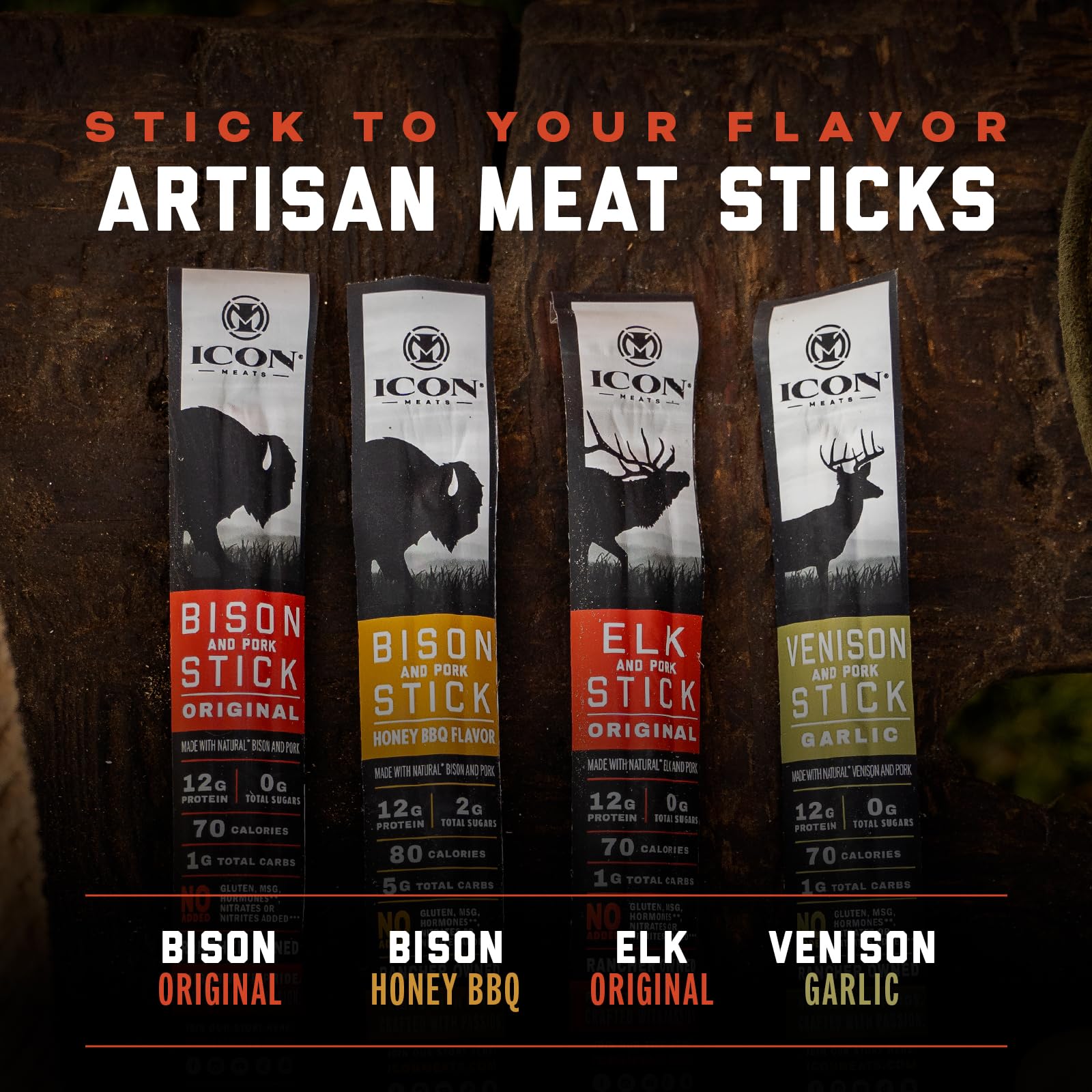 ICON Meats Bison and Pork Snack Sticks, Original Flavor, 24 Pack of High Protein Snacks, Sugar Free, Natural Jerky Meat Sticks, Gluten Free, USDA Inspected, Made in USA, Gifts for Him - dailyvitalstore