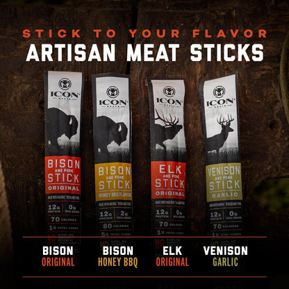 ICON Meats Bison and Pork Snack Sticks, Original Flavor, 24 Pack of High Protein Snacks, Sugar Free, Natural Jerky Meat Sticks, Gluten Free, USDA Inspected, Made in USA, Gifts for Him - dailyvitalstore
