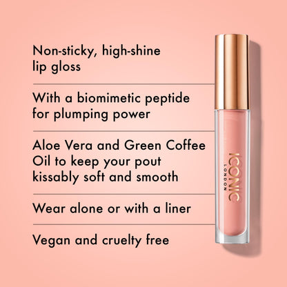 ICONIC LONDON Lip Pumping Gloss | High-Shine, Non Sticky, Lip Gloss infused with Biomimetic Peptide for Voluminous Looking Lips, Cruelty Free, Vegan Makeup, 0.16 Fl oz - dailyvitalstore