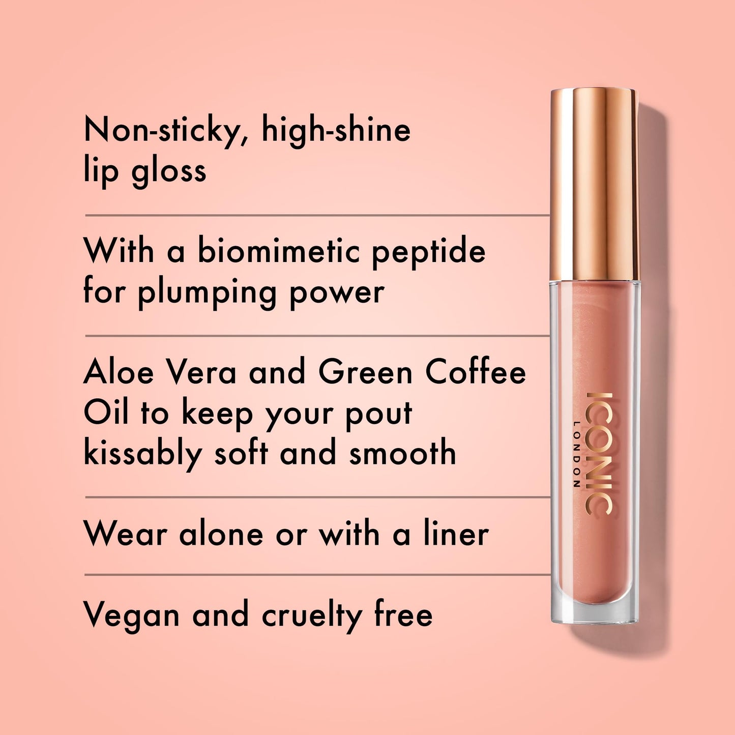 ICONIC LONDON Lip Pumping Gloss | High-Shine, Non Sticky, Lip Gloss infused with Biomimetic Peptide for Voluminous Looking Lips, Cruelty Free, Vegan Makeup, 0.16 Fl oz - dailyvitalstore