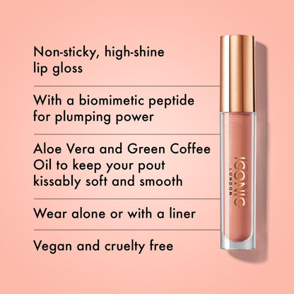 ICONIC LONDON Lip Pumping Gloss | High-Shine, Non Sticky, Lip Gloss infused with Biomimetic Peptide for Voluminous Looking Lips, Cruelty Free, Vegan Makeup, 0.16 Fl oz - dailyvitalstore
