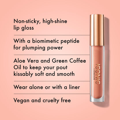 ICONIC LONDON Lip Pumping Gloss | High-Shine, Non Sticky, Lip Gloss infused with Biomimetic Peptide for Voluminous Looking Lips, Cruelty Free, Vegan Makeup, 0.16 Fl oz - dailyvitalstore