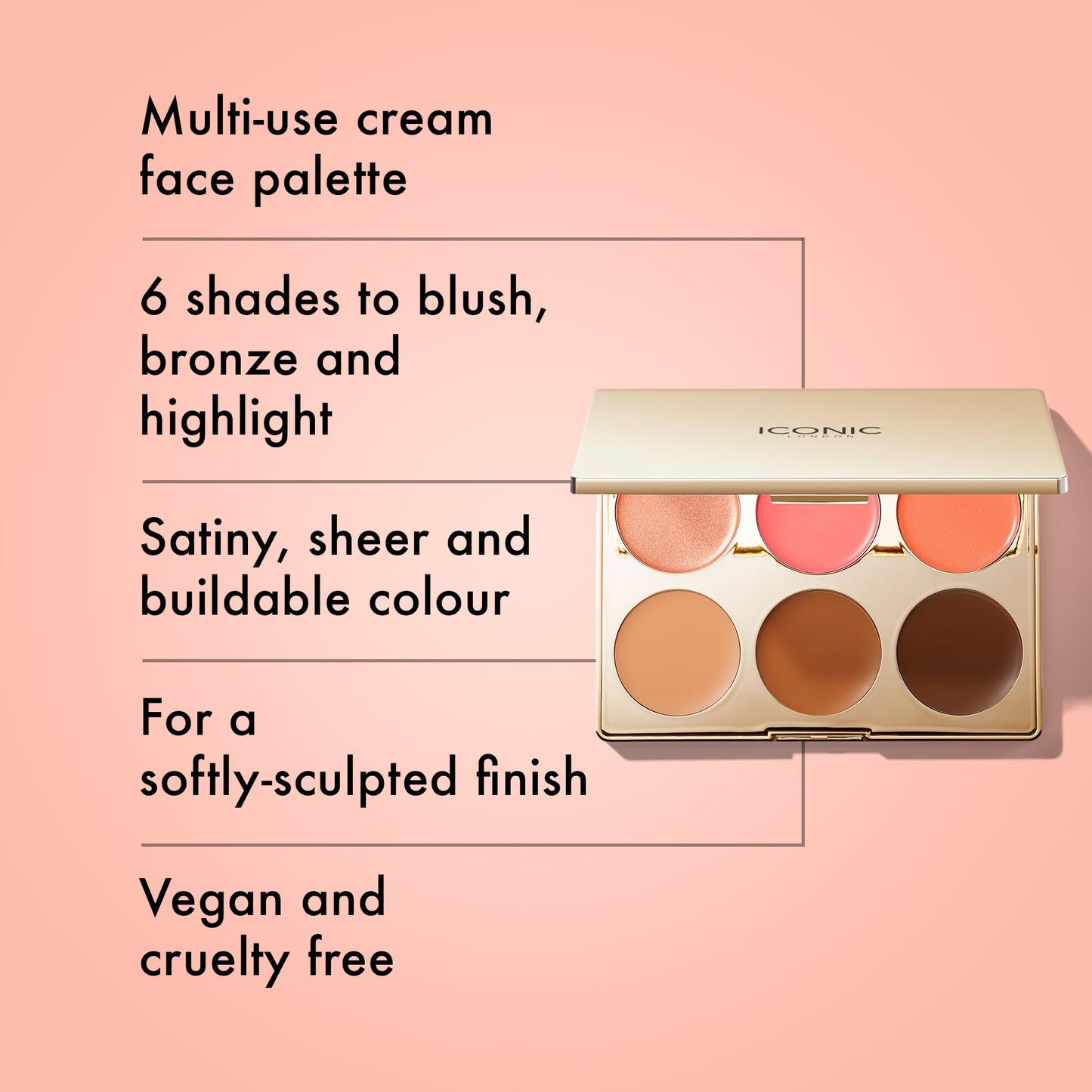 ICONIC LONDON Multi-Use Cream Blush, Bronze and Highlight Palette | Cruelty-Free, Vegan Makeup - dailyvitalstore