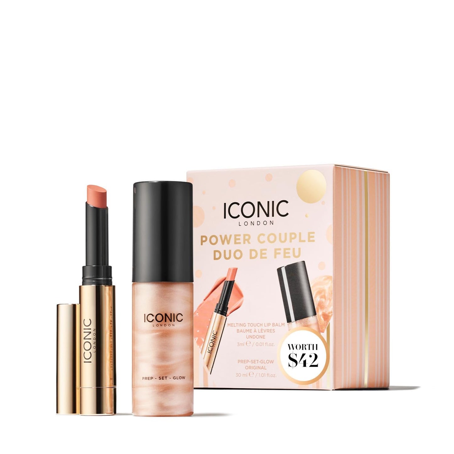 ICONIC LONDON Power Couple Gift Set | Includes Melting Touch Lip Balm (Undone) and Prep-Set-Glow (Original) - dailyvitalstore