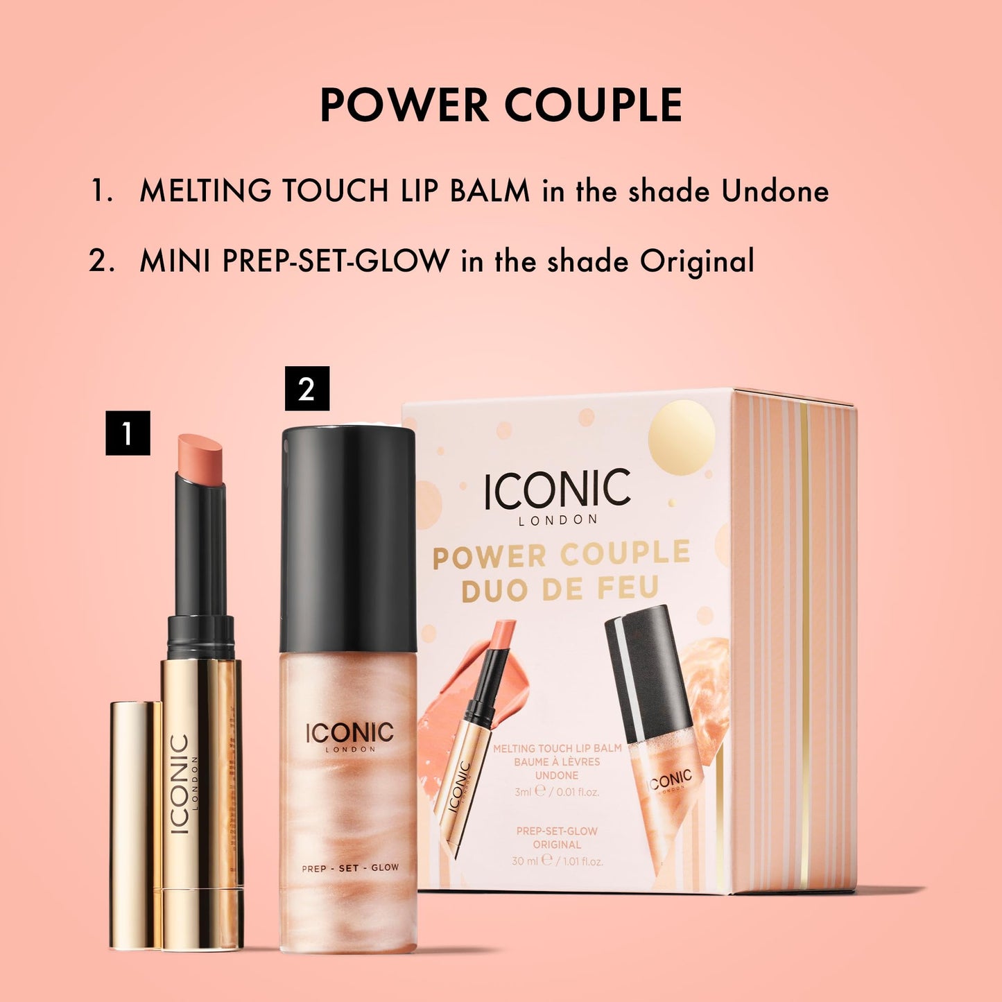 ICONIC LONDON Power Couple Gift Set | Includes Melting Touch Lip Balm (Undone) and Prep-Set-Glow (Original) - dailyvitalstore