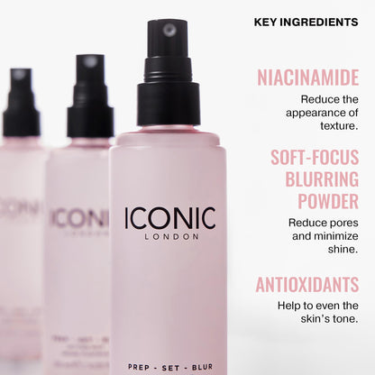 ICONIC LONDON Prep Set Blur Setting Spray | Makeup Fixing Spray, Blurs Imperfections and Gives Skin a Radiant Glow, Vegan Makeup, 120 mL / 4.05 Fl Oz. - dailyvitalstore