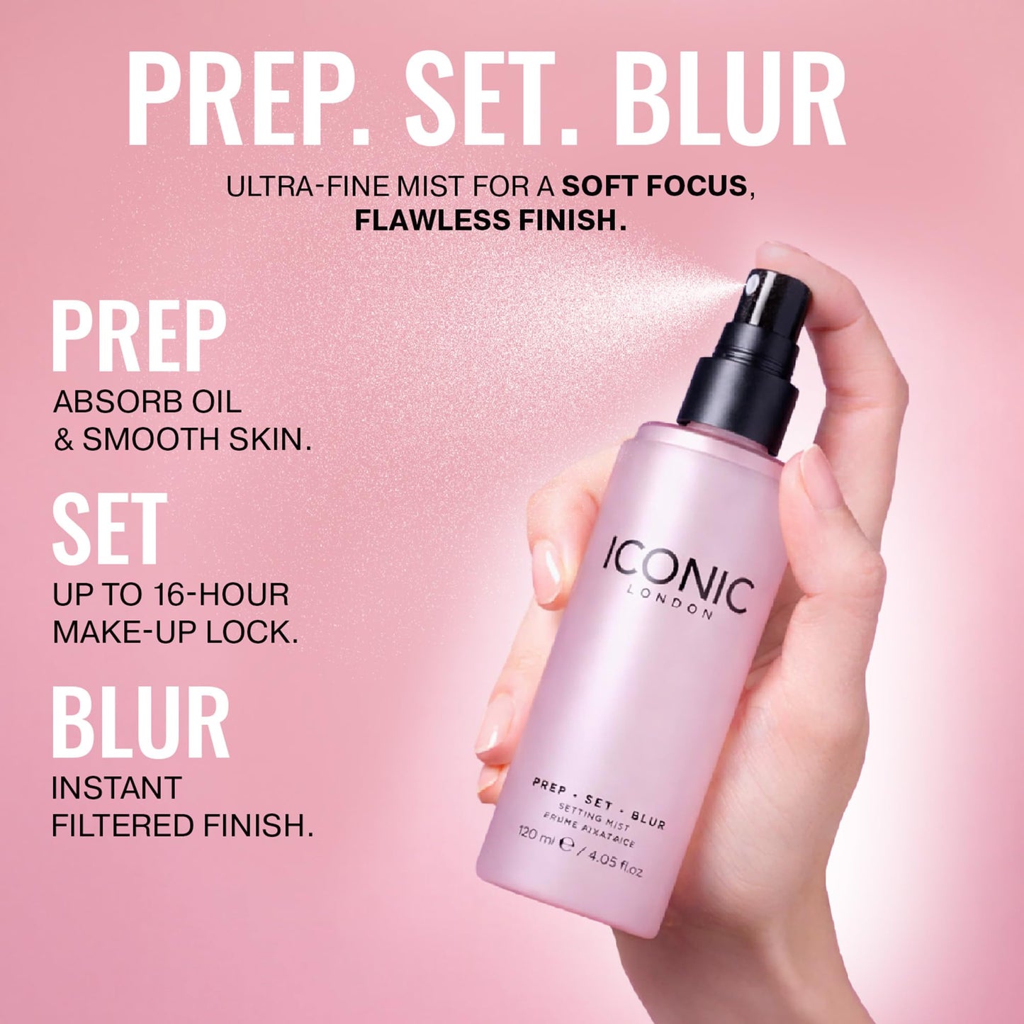 ICONIC LONDON Prep Set Blur Setting Spray | Makeup Fixing Spray, Blurs Imperfections and Gives Skin a Radiant Glow, Vegan Makeup, 120 mL / 4.05 Fl Oz. - dailyvitalstore