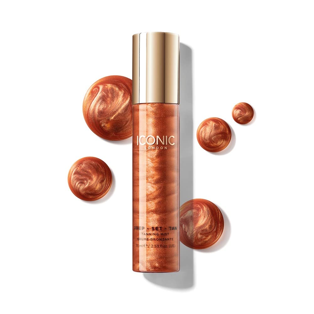 ICONIC LONDON Prep-Set-Tan Glow | Shimmering Self Tanning Facial Mist with Hyaluronic Acid, Cruelty-Free, Vegan Makeup, 2.53 Fl oz - dailyvitalstore