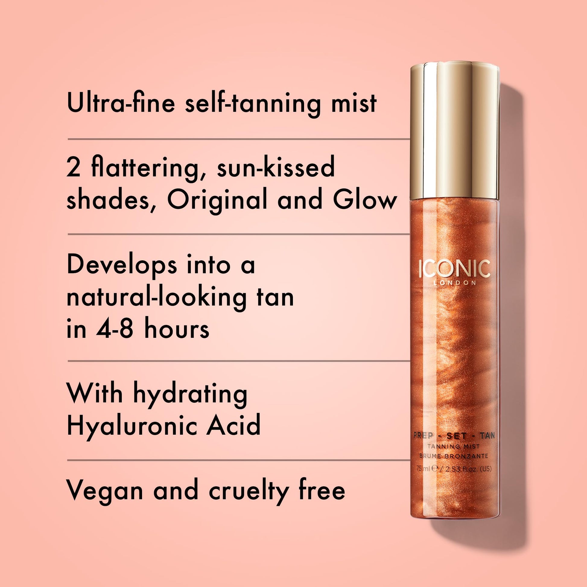 ICONIC LONDON Prep-Set-Tan Glow | Shimmering Self Tanning Facial Mist with Hyaluronic Acid, Cruelty-Free, Vegan Makeup, 2.53 Fl oz - dailyvitalstore