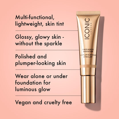 ICONIC LONDON Radiance Booster | Liquid Radiance Lightweight Skin Tint for a Glowy Makeup Look, Cruelty Free, Vegan Makeup (Honey Glow) 30 mL/ 1.01 Fl Oz - dailyvitalstore