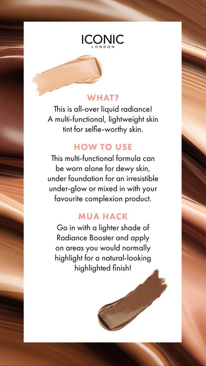ICONIC LONDON Radiance Booster | Liquid Radiance Lightweight Skin Tint for a Glowy Makeup Look, Cruelty Free, Vegan Makeup (Sand Glow) 30 mL/ 1.01 Fl Oz - dailyvitalstore