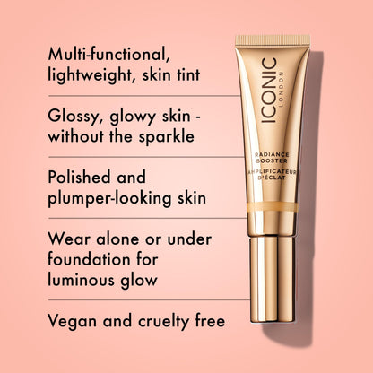 ICONIC LONDON Radiance Booster | Liquid Radiance Lightweight Skin Tint for a Glowy Makeup Look, Cruelty Free, Vegan Makeup (Sand Glow) 30 mL/ 1.01 Fl Oz - dailyvitalstore
