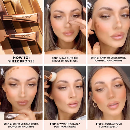 ICONIC LONDON Sheer Bronze | Lightweight Liquid Buildable Bronzer, Cruelty Free, Vegan Makeup, (Beach Vibes) 0.42 Fl oz - dailyvitalstore