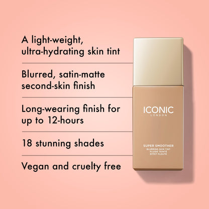 ICONIC LONDON Super Smoother Blurring Skin Tint | Light to Medium Coverage, Hydrating, Ultra-Lightweight Tinted Moisturizer, Cruelty-Free, Vegan Makeup (Cool Light) 30 mL / 1.01 Fl Oz. - dailyvitalstore