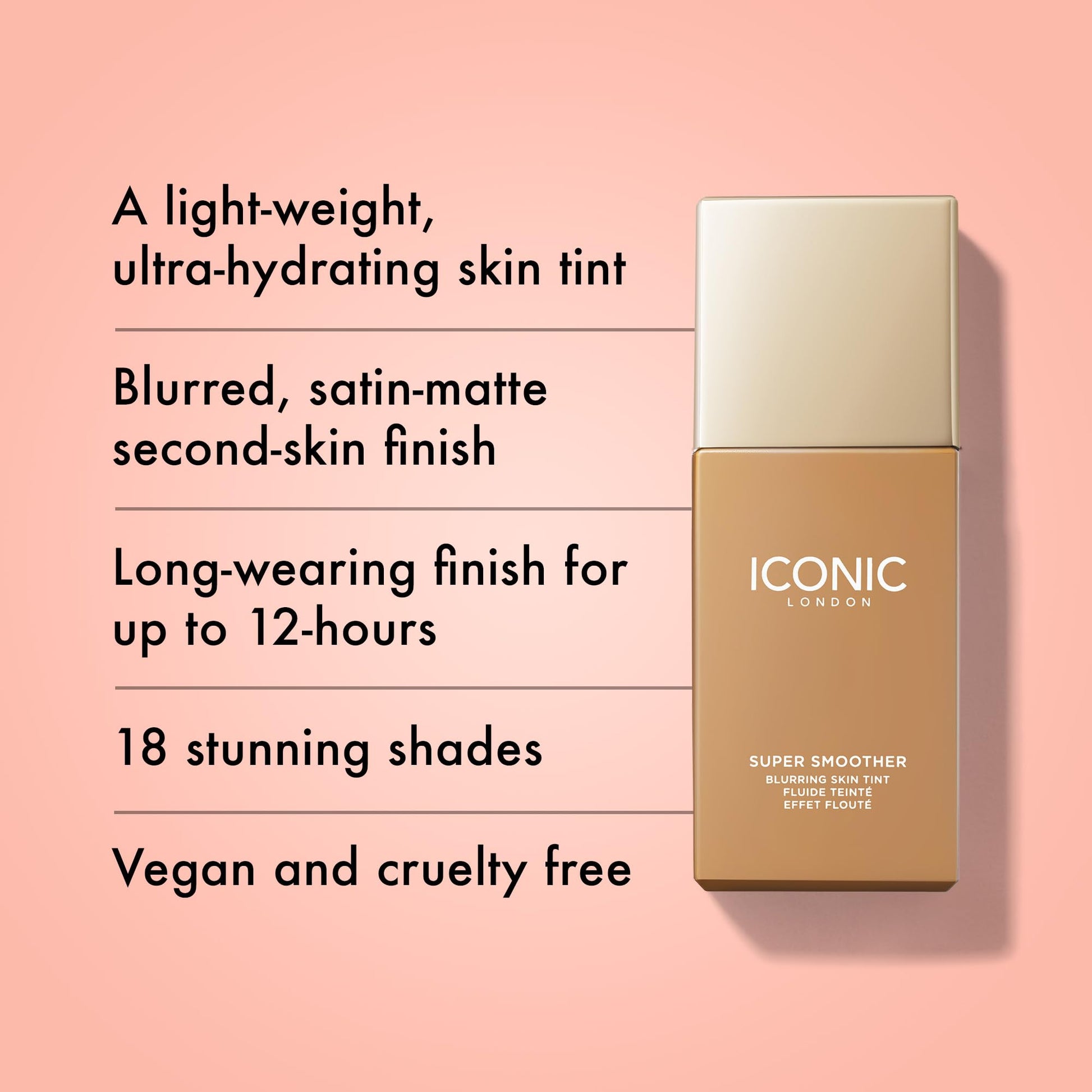 ICONIC LONDON Super Smoother Blurring Skin Tint | Light to Medium Coverage, Hydrating, Ultra-Lightweight Tinted Moisturizer, Cruelty-Free, Vegan Makeup (Golden Medium) 1.01 Fl oz - dailyvitalstore
