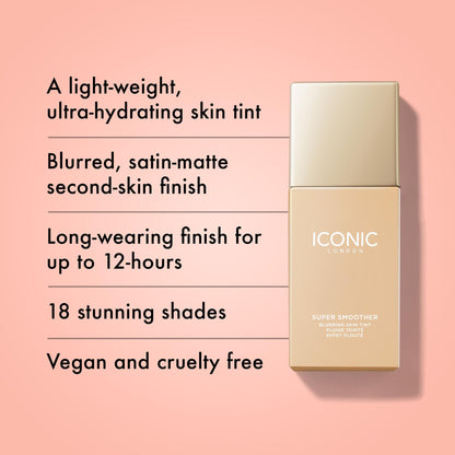 ICONIC LONDON Super Smoother Blurring Skin Tint | Light to Medium Coverage, Hydrating, Ultra-Lightweight Tinted Moisturizer, Cruelty-Free, Vegan Makeup (Neutral Fair) 1.01 Fl oz - dailyvitalstore