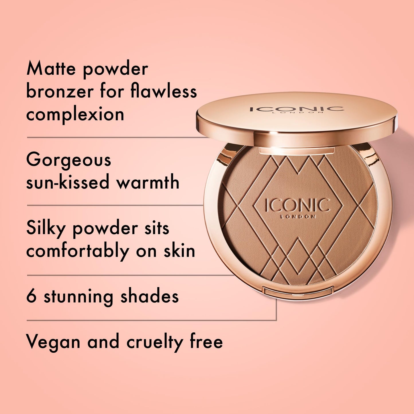 ICONIC LONDON Ultimate Bronzing Powder | Silky Powder, Flawless Matte Finish Bronzer Cruelty-Free, Vegan Makeup, (Medium Bronze) 0.59 oz - dailyvitalstore