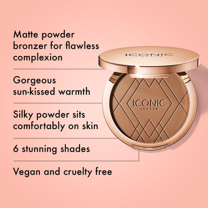 ICONIC LONDON Ultimate Bronzing Powder | Silky Powder, Flawless Matte Finish Bronzer Cruelty-Free, Vegan Makeup, (Warm Bronze) 0.59 oz - dailyvitalstore