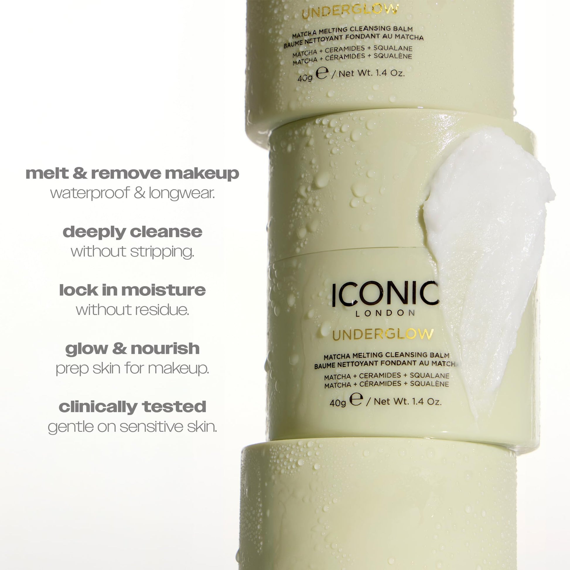 ICONIC LONDON Underglow Matcha Melting Cleansing Balm | Makeup Remover with Squalane & Ceramides for Softer, Plumper Skin | Vegan, 1.41 oz - dailyvitalstore