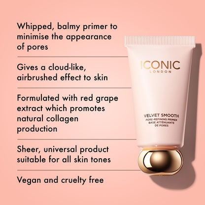 ICONIC LONDON Velvet Smooth Pore-Refining Primer | Whipped, Balmy Primer, Diffuses Pores, Cruelty-Free, Vegan Makeup, 1.01 Fl oz - dailyvitalstore