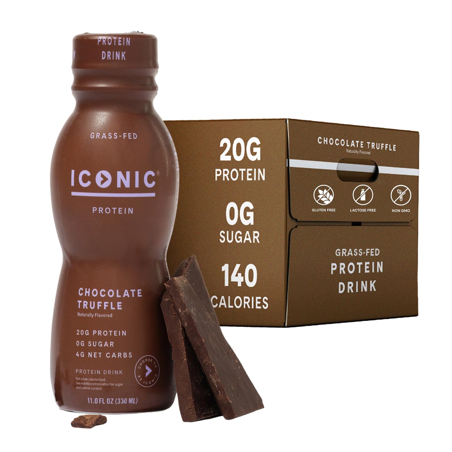 Iconic Protein Drinks, Chocolate Truffle (12 Pack) - Sugar Free & Low Carb - 20g Grass Fed Protein - Lactose Free, Gluten Free, Non-GMO, Kosher - Keto Friendly Protein Shakes - dailyvitalstore